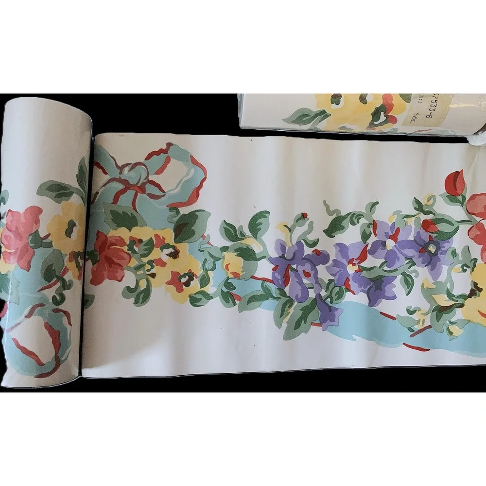 7 Vintage Floral Wallpaper‎ Border Rolls: Cottage Granny Core Style NOS Lot Read
